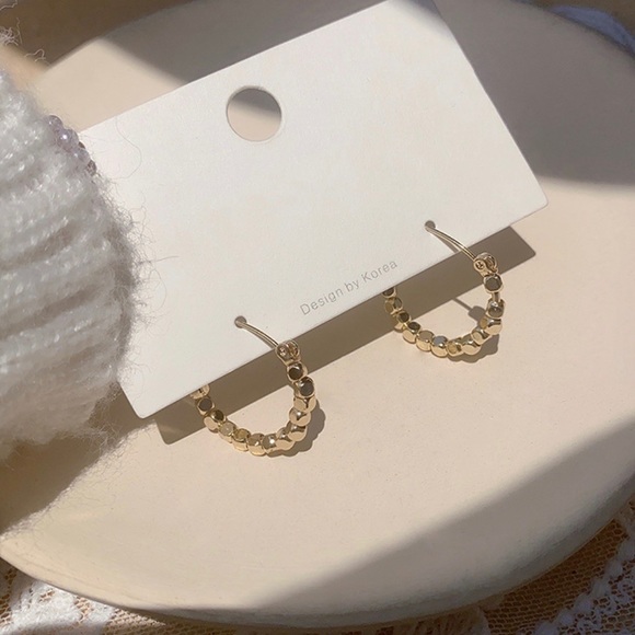 Any 2/$20! Gold Cubical Bead Hoop Earrings - Picture 4 of 8